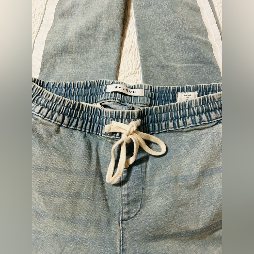 PacSun Light Blue Denim Joggers with Drawstring